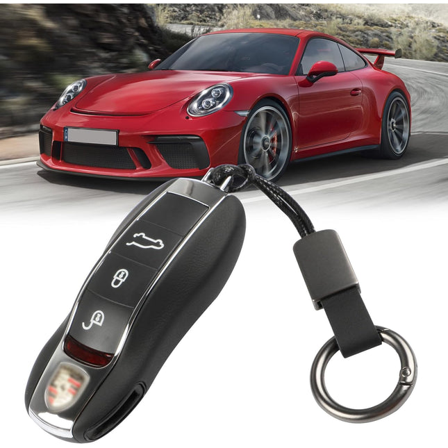 Leather Key Cover Porsche Cayenne Panamera Macan Cayman 911 (A Model-Black) | Jaronx