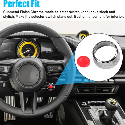 Jaronx Compatible with Porsche Steering Wheel Drive Mode Knob, Driving Mode Dial Cover Compatible with Cayenne 2024-2025,Panamera 2021-2025,Maca 2022-2024,911 2019-2024,Taycan 2020-2025 (Gun-Finish)