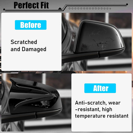 Jaronx Compatible with Tesla Model 3 Side Mirror Cover 2017-2024, Horns M Style Glossy Black Rear View Mirror Cover, Clip-on Left Driver &Right Passenger Side Mirror Caps for Tesla Model 3 Accessories