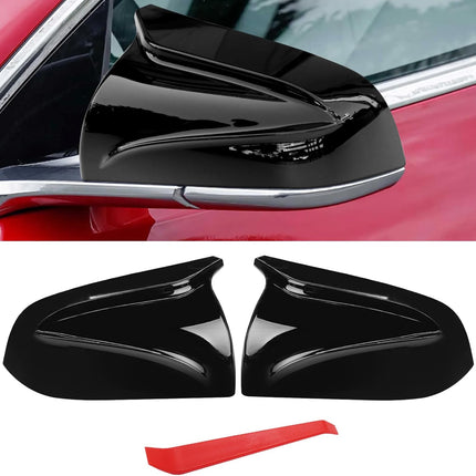 Jaronx Compatible with Tesla Model 3 Side Mirror Cover 2017-2024, Horns M Style Glossy Black Rear View Mirror Cover, Clip-on Left Driver &Right Passenger Side Mirror Caps for Tesla Model 3 Accessories