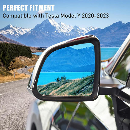 Jaronx Compatible with Tesla Model Y Side Mirror Glass Replacement 2PCS, Wide Angle Rear View Mirror Glass, Heat Defogging Blue Door Mirror Glass Lens for Model Y 2020-2023 (Driver+Passenger Side)