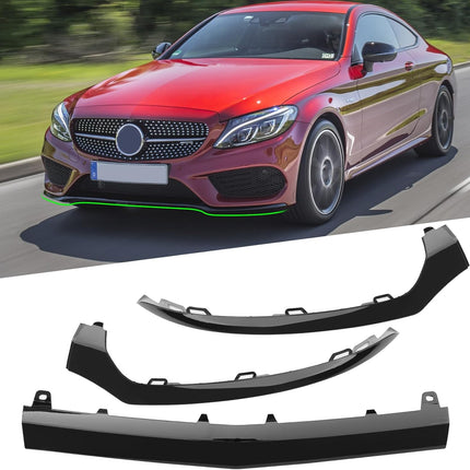 For Mercedes-Benz W205 Front Bumper Trim Molding 2015-2018, 3PCS Glossy Black Bumper Lower Trim Replacement for Mercedes W205 C300 C400 C350 C63 with AMG-LINE Sport Model