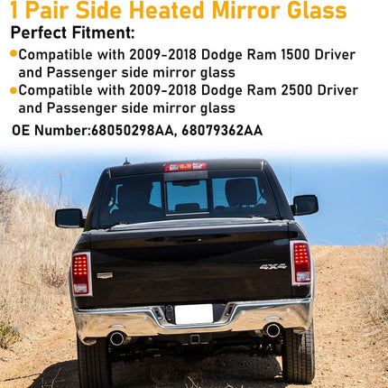 Dodge Ram 1500 2500 3500 Mirror Glass 2009-2018 - Power Heated Convex Replacement w/ Backing Plate| Jaronx