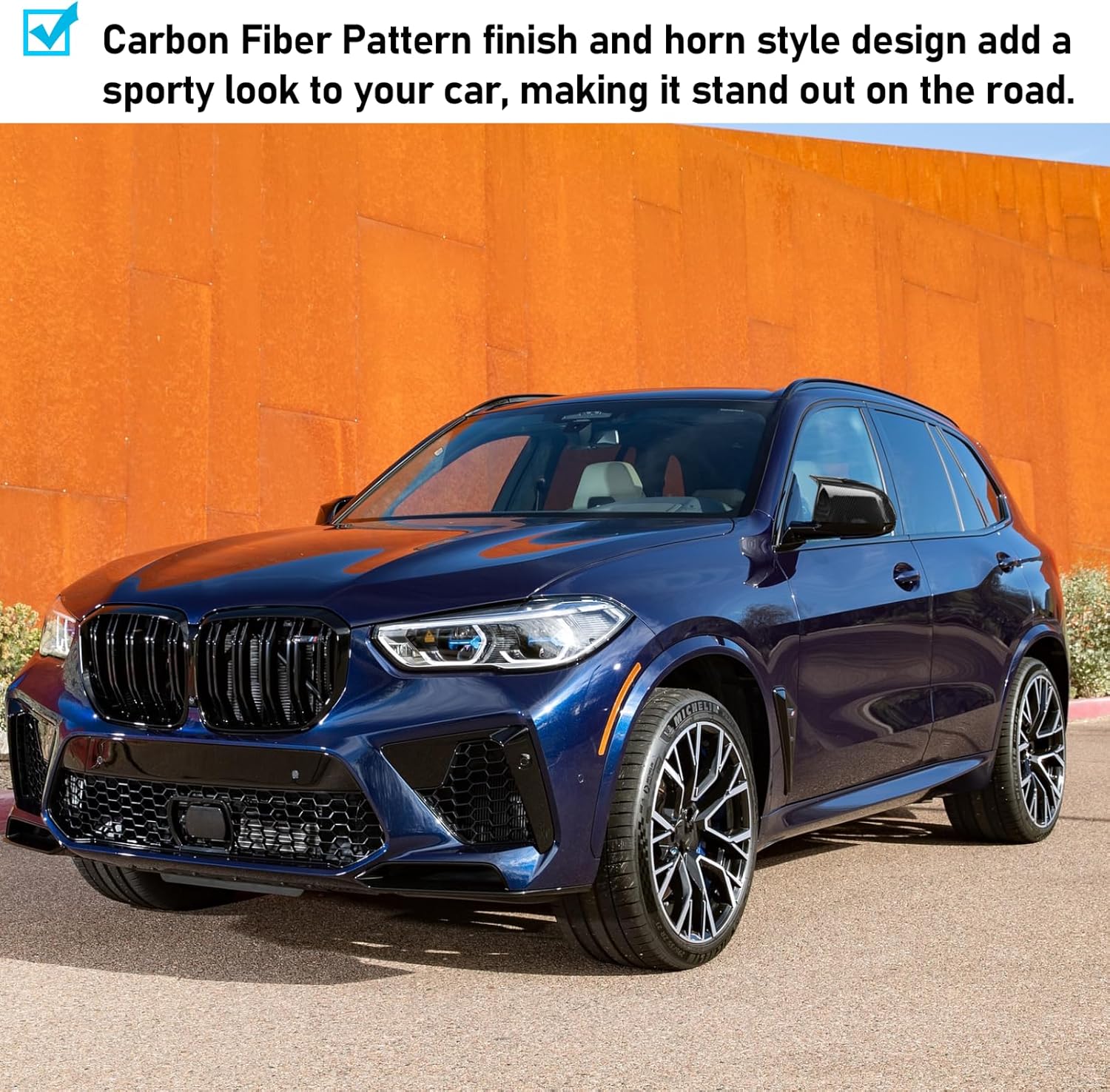 Jaronx M Style Glossy Black Mirror Covers For BMW X3 X4 X5 X6 X7 2019-2024 - Horn Clip-on Design