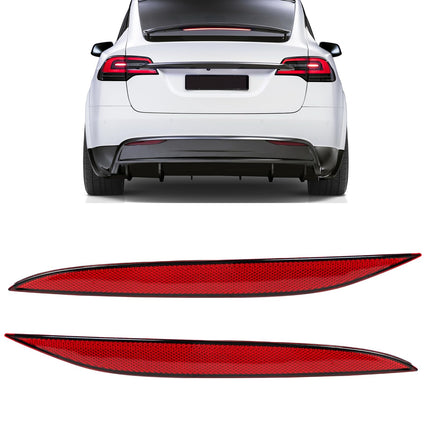 Tesla Model X Rear Bumper Reflector 2016-2023, Left & Right Rear Bumper Tail Reflector, Red Marker Lights Lens Trim for Tesla Model X Accessories 1034343-00-C, 1034342-00-C| Jaronx
