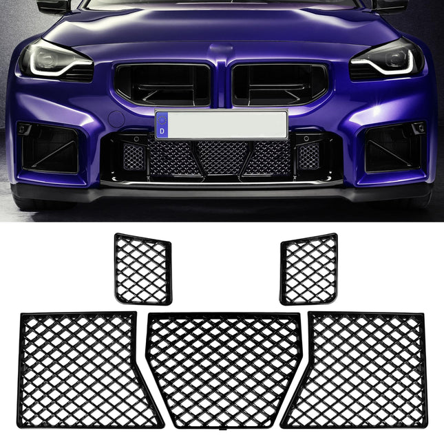 For BMW M2 G87 Front Bumper Grille Guard 2023-2025 | 5PC Glossy Black Mesh Kit | Jaronx
