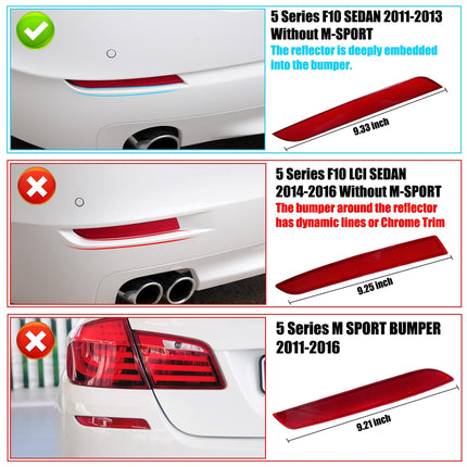 BMW 5-Series F10 Rear Reflector Pair 2011-2013 | 63147203237 38 | Jaronx