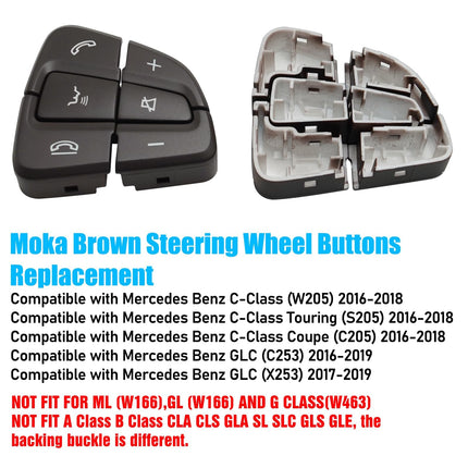 For Mercedes Benz Steering Wheel Buttons Replacement C Class W205 2016-2018/GLC X253 2016-2019, Steering Wheel Control Button Cover for Mercedes Benz (Moka Brown)| Jaronx