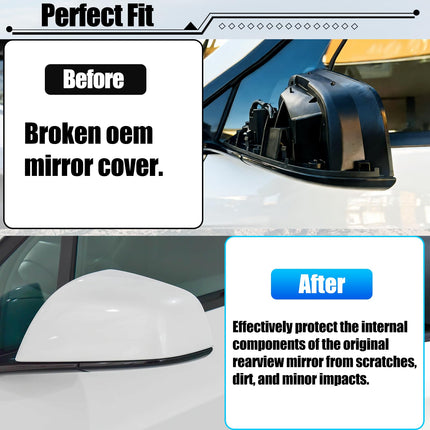 For Tesla Model X Mirror Cover Replacement 2016-2025, Left Driver Side Clip-on Rear View Mirror Cover Cap for Tesla Model X Accessories 1054430-11-D (White) | Jaronx