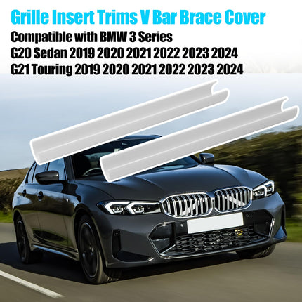 For BMW V Brace Cover for 3 Series G20 Sedan /G21 Touring 2019-2024 330i 330e M340i,Grille Insert Trims V Bar Brace Wrap Covers Compatible with BMW Front Grill Insert Stripes(White)| Jaronx