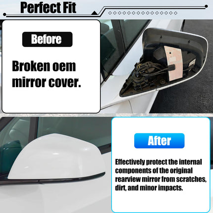 For Tesla Model X Mirror Cover Replacement 2016-2025, Left Driver&amp;Right Passenger Clip-on Side View Mirror Cover Cap for Tesla Model X Accessories 1054430-11-D 1054431-11-D(White)| Jaronx