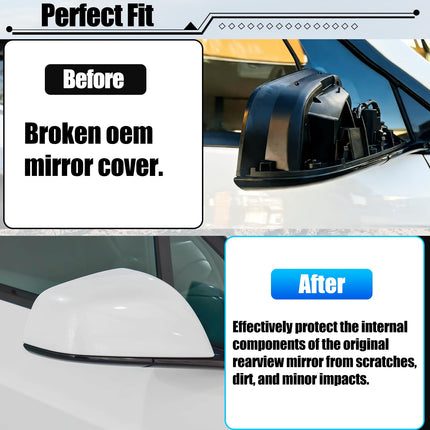 For Tesla Model X Mirror Cover Replacement 2016-2025, Right Passenger Side Clip-on Rear View Mirror Cover Cap for Tesla Model X Accessories 1054431-11-D (White) | Jaronx