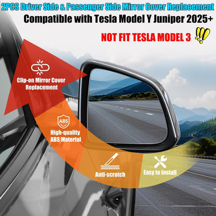For Tesla Model Y Juniper Mirror Cover Replacement 2020-2026, Left Driver Right Passenger Side Clip-on Rear View Mirror Cover Cap for Tesla Model Y Juniper Accessories (Solid Black)| Jaronx
