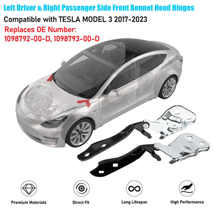 For Tesla Model 3 Hood Hinges 2017-2023 Driver Passenger Side 2PCS,Left Driver Right Passenger Side Engine Hood Bonnet Hinge Bracket Replacement for Tesla Model 3 1098792-00-D and 1098793-00-D| Jaronx