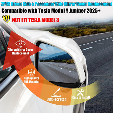 For Tesla Model Y Juniper Mirror Cover Replacement 2020-2026, Left Driver Right Passenger Side Clip-on Rear View Mirror Cover Cap for Tesla Model Y Juniper Accessories (Pearl White)| Jaronx