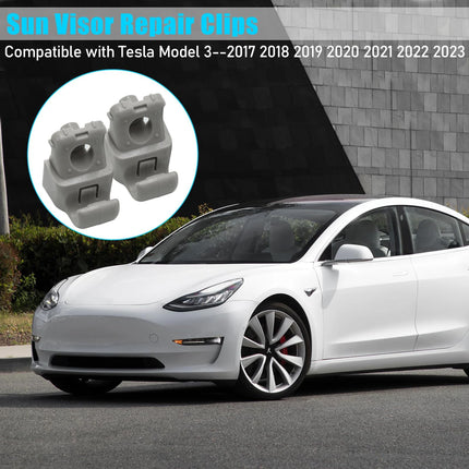 For Tesla Model 3 Sun Visor Clips 2017-23 Grey – 2PCS Snap-In Hook Retainer| Jaronx