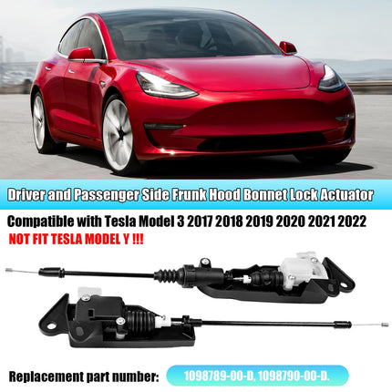 For Tesla Model 3 Front Hood Latch Actuator 2017-2022 Left &amp; Right 1098789-00-D 1098790-00-D,2PCS Driver Passenger Side Frunk Bonnet Hood Latch Lock Actuator Release w/ Cable for Tesla Model 3| Jaronx