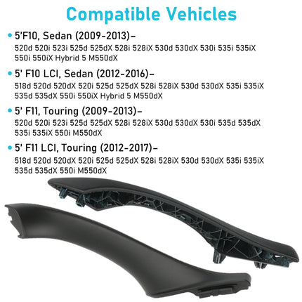BMW 5 Series F10/F11 2010-2016 Left Rear Door Handle (Leather, Black) | Jaronx