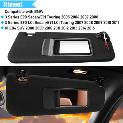 For BMW E90/E91/E84 Sun Visor Right 2005-15 w/ Mirror 51167252010(Black)| Jaronx