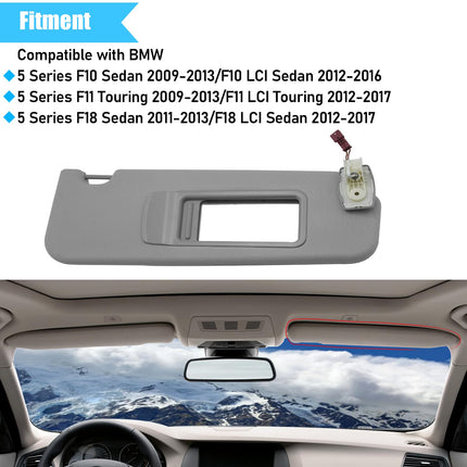 BMW 5 Series F10/F11 2010-2016 Right Sun Visor (with Mirror, Gray) | Jaronx