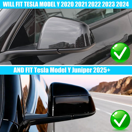 For Tesla Model Y Juniper Mirror Cover Replacement 2020-2026, Left Driver Right Passenger Side Clip-on Rear View Mirror Cover Cap for Tesla Model Y Juniper Accessories (Solid Black)| Jaronx