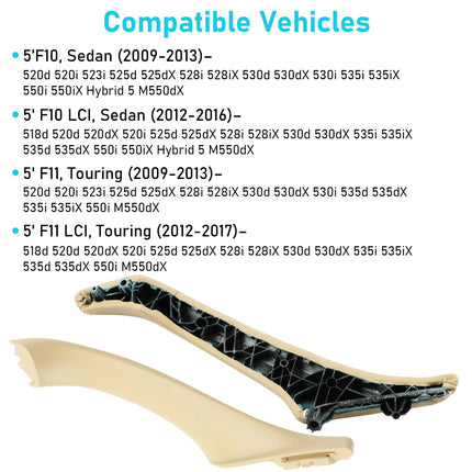 BMW 5 Series F10/F11 2010-2016 Left Rear Door Handle (Leather, Beige) | Jaronx
