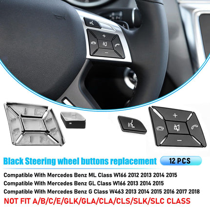 For Mercedes Benz Steering Wheel Buttons Replacement ML GL G W166,ML W166 2012-2015/GL W166 2013-2015/G W463 2013-2018 Steering Wheel Button Cover Replacement for Mercedes Benz (Black)| Jaronx