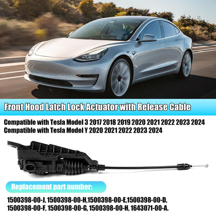 For Tesla Hood Latch Actuator Model 3 2017-2024 Model Y 2020-2024,1500398-00-J 1643071-00-A, 1PCS Front Hood Latch Lock Actuator Release Cable Compatible with Tesla 3/Y 2017-2024| Jaronx