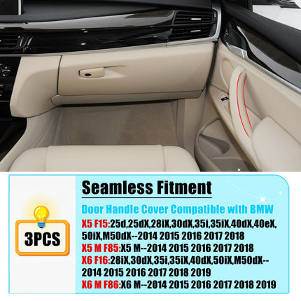 For BMW X5 F15/X6 F16 Door Handle Covers, 3PCS Left Driver & Right Passenger Side Door Pull Handle Covers for X5 F15 2014-2018, X6 F16 2015-2018 (Beige)| Jaronx
