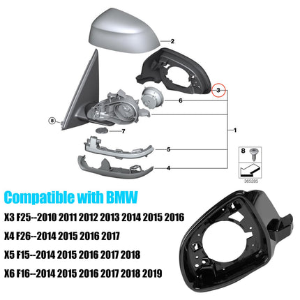 BMW Side Mirror Housing Frame for X3 F25/X4 F26/X5 F15/X6 F16, Driver Side Mirror Cover Frame Trim | Jaronx