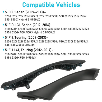 BMW 5 Series F10/F11 2010-2016 Right Interior Door Handle (Leather, Black) | Jaronx