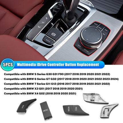 For BMW 5’G30/6'GT G32/7'G11/X3 G01/X4 G02 iDrive Button Replacement,5PCS Multimedia iDrive Controler Button for 5’G30 2017-2022/6'G32 2017-2024/7'G11 2016-2022/X3 2017-2021/X4 2018-2021(Black)| Jaronx