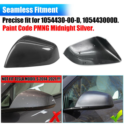 For Tesla Model X Mirror Cover Replacement 2016-2025, Left Driver Side Clip-on Rear View Mirror Cover Cap for Tesla Model X Accessories 1054430-00-D (Midnight Silver)| Jaronx