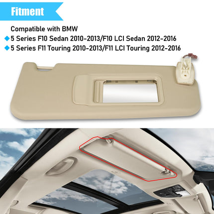 BMW 5 Series F10/F11 2010-2016 Right Sun Visor (with Mirror, Beige) | Jaronx