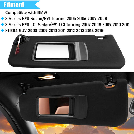 For BMW E90/E91/E84 Sun Visor Left 2005-15 w/ Mirror 51167252009 (Black)| Jaronx