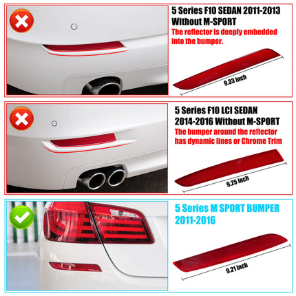 BMW 5-Series F10 M-Sport Rear Reflector Pair 2011-2016 | 63147842955 56 | Jaronx