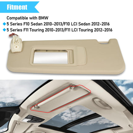 BMW Sun Visor for 5 Series F10/F11 2010-2016, Left Driver Side Sunvisor Replacement with Mirror for BMW 520i 523i 525i 528i 530i 535i 550i, 51167248857 (Beige, Left)| Jaronx
