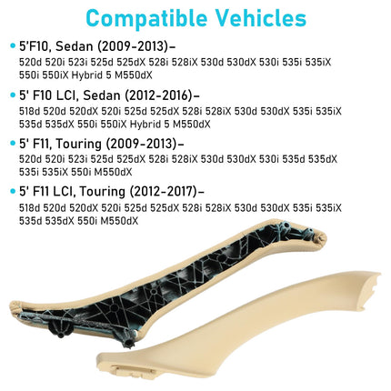 BMW 5 Series F10/F11 2010-2016 Right Interior Door Handle (Leather, Beige) | Jaronx