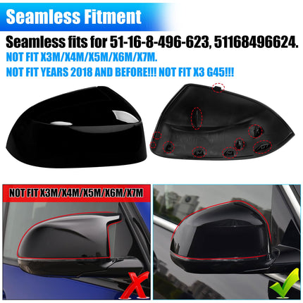 For BMW Mirror Cover Replacement X3 G01/X4 G02/X5 G05/X6 G06/X7 G07 | Right Passenger Side Clip-on Rear View Mirror Cover Cap for BMW Accessories 51168496624 (Glossy Black)| Jaronx
