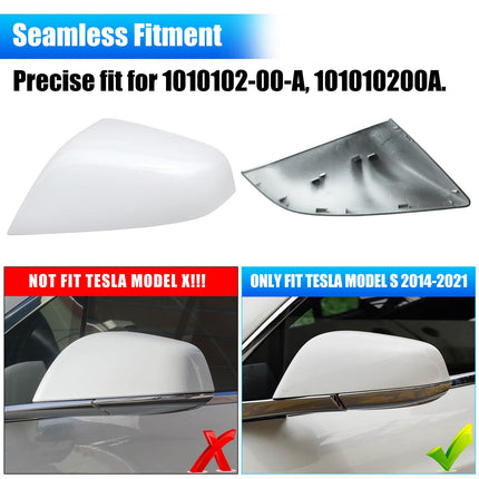 For Tesla Model S Mirror Cover Replacement 2014-2025,Left Driver Side Clip-on Rear View Mirror Cover Cap for Tesla Model S Accessories 1010102-00-A (White,NOT FIT MODEL X)| Jaronx