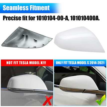 For Tesla Model S Mirror Cover Replacement 2014-2025,Right Passenger Side Clip-on Rear View Mirror Cover Cap for Tesla Model S Accessories 1010104-00-A (White,NOT FIT MODEL X)| Jaronx