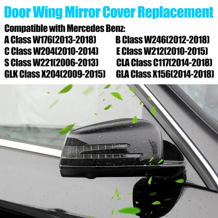 Mercedes Benz Mirror Cover Replacement, C-Class W204/E-Class W212/S W221/GLK X204/GLA X156, Left/Right Side View Mirror Cap, Black | Jaronx