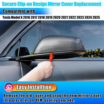 For Tesla Model X Mirror Cover Replacement 2016-2025, Left Driver Side Clip-on Rear View Mirror Cover Cap for Tesla Model X Accessories 1054430-00-D (Midnight Silver)| Jaronx