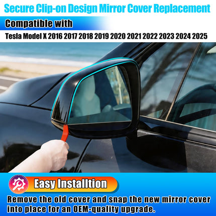 For Tesla Model X Mirror Cover Replacement 2016-2025, Left Driver&amp;Right Passenger Side View Clip-on Mirror Cover Cap for Tesla Model X Accessories 1054430-00-D 1054431-00-D(Black)| Jaronx