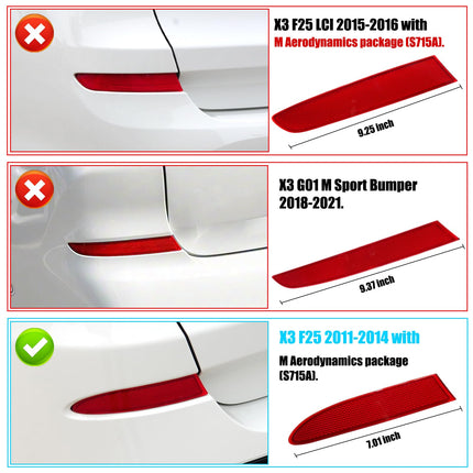 For BMW Rear Bumper Reflector for X3 F25 2011-2014, Left & Right Rear Bumper Red Marker Lights Lens Trim,Tail Reflector Light Replacement for BMW X3 63147217315 63147217316| Jaronx