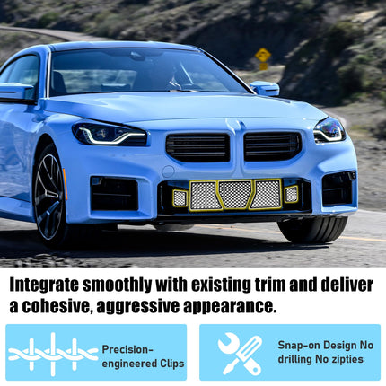 For BMW M2 G87 Front Bumper Grille Guard 2023-2025 | 5PC Glossy Black Mesh Kit | Jaronx