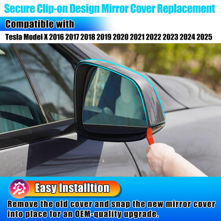 For Tesla Model X Mirror Cover Replacement 2016-2025, Right Passenger Side Clip-on Rear View Mirror Cover Cap for Tesla Model X Accessories 1054431-00-D (Black) | Jaronx