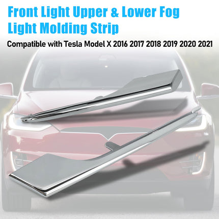 For Tesla Model X Fog Light Trim 2016-2021, 2 PCS Front Right Upper & Lower Fog Light Molding Strip Chrome Trim Replacement for Tesla Model X, Replace for 1049610-00-F 1049612-00-F| Jaronx