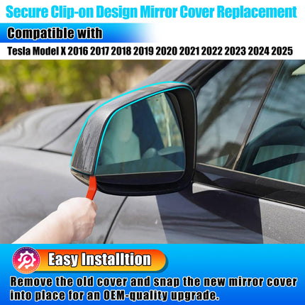 For Tesla Model X Mirror Cover Replacement 2016-2025, Left Driver Side Clip-on Rear View Mirror Cover Cap for Tesla Model X Accessories 1054430-00-D (Black) | Jaronx