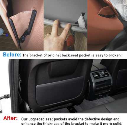 For BMW Seat Back Pocket Cover for 5 Series F10 F11/7 Series F01 F02/X5 F15 /X6 F16, Genuine Leather Backseat Pocket Replacement, Driver/Passsenger Side Seat Back Cover-Black| Jaronx